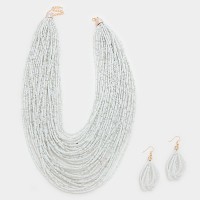 White Multi-Strand Boho Beaded Statement Necklace